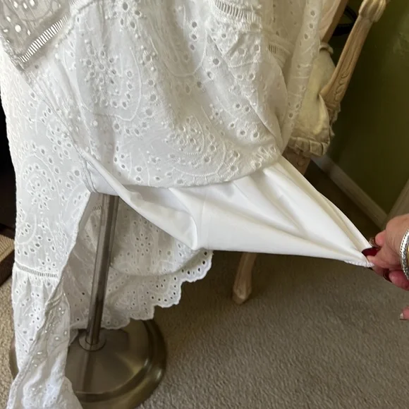 Simplee White Babydoll Eyelet Crochet Maxi Dress - Picture 13 of 15